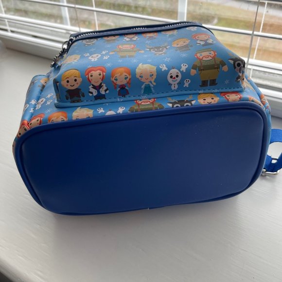 Loungefly Disney Frozen Elsa Anna Sven Olaf Print Chibi Mini Blue Backpack - Picture 7 of 8